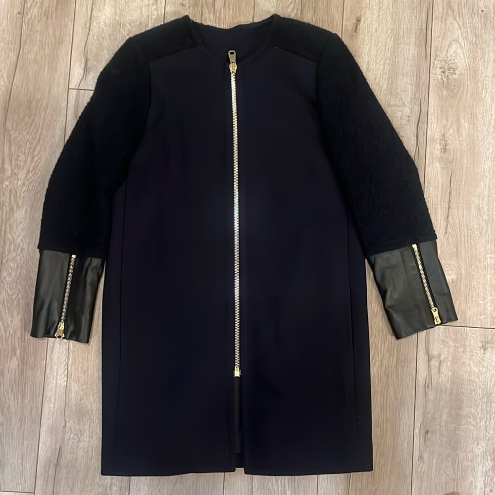 Club Monaco leather Wool Blend Coat Size XS